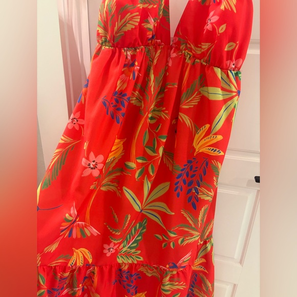 Chelsea & Violet Vibrant Red Tropical  Maxi Dress Size 10 - Picture 3 of 8